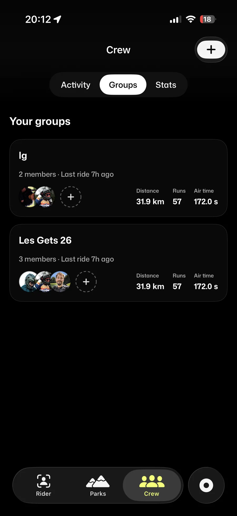 Berm trip groups with combined distance, runs and air time