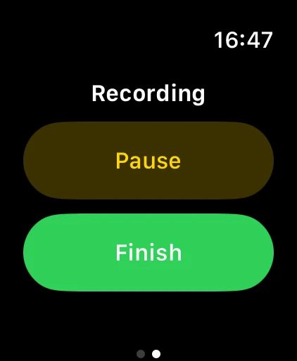 Berm on Apple Watch with Pause and Finish controls