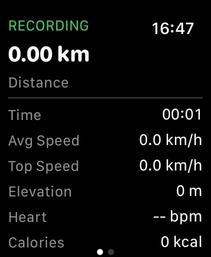 Berm on Apple Watch recording distance, time, speed, elevation, heart rate and calories